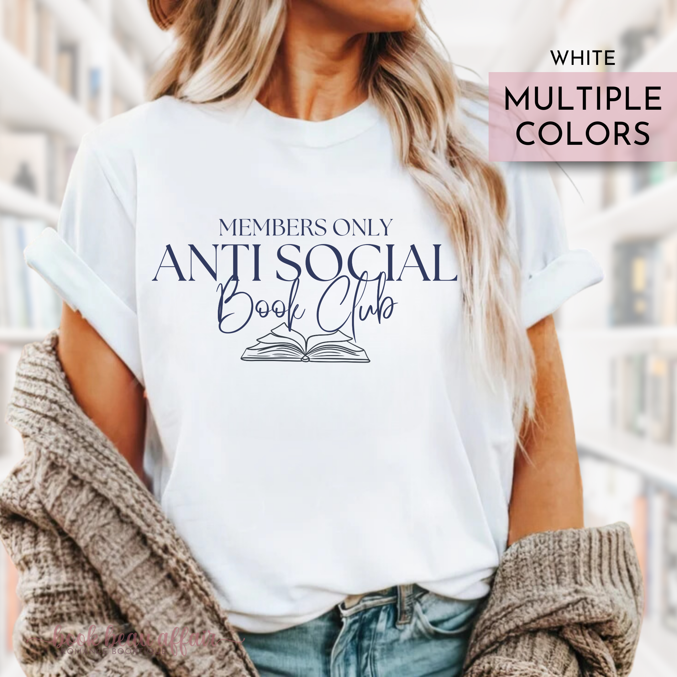 Anti Social Book Club Tshirt, Members only, Don't bother me I'm reading, Bookish shirt, white