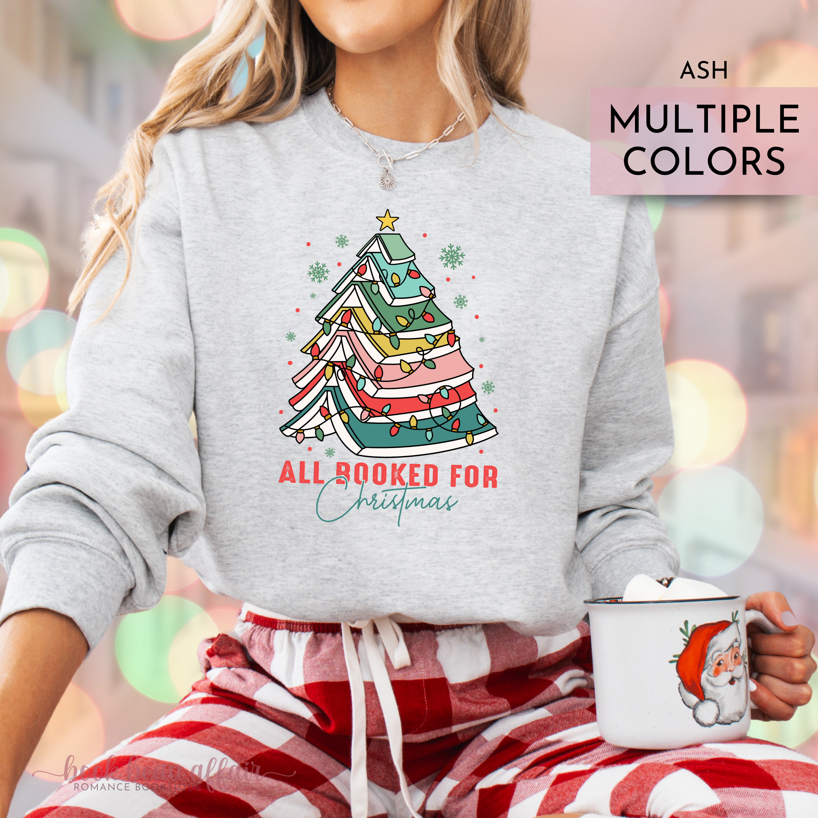 All Booked for Christmas Crew, Book Christmas Tree, Christmas Sweatshirt, Bookish Sweatshirt, Ash Gray Crew Neck