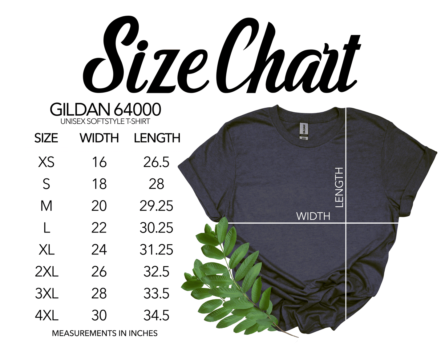 Gildan 64000 Soft Style Tee Size Chart Tee Sizing