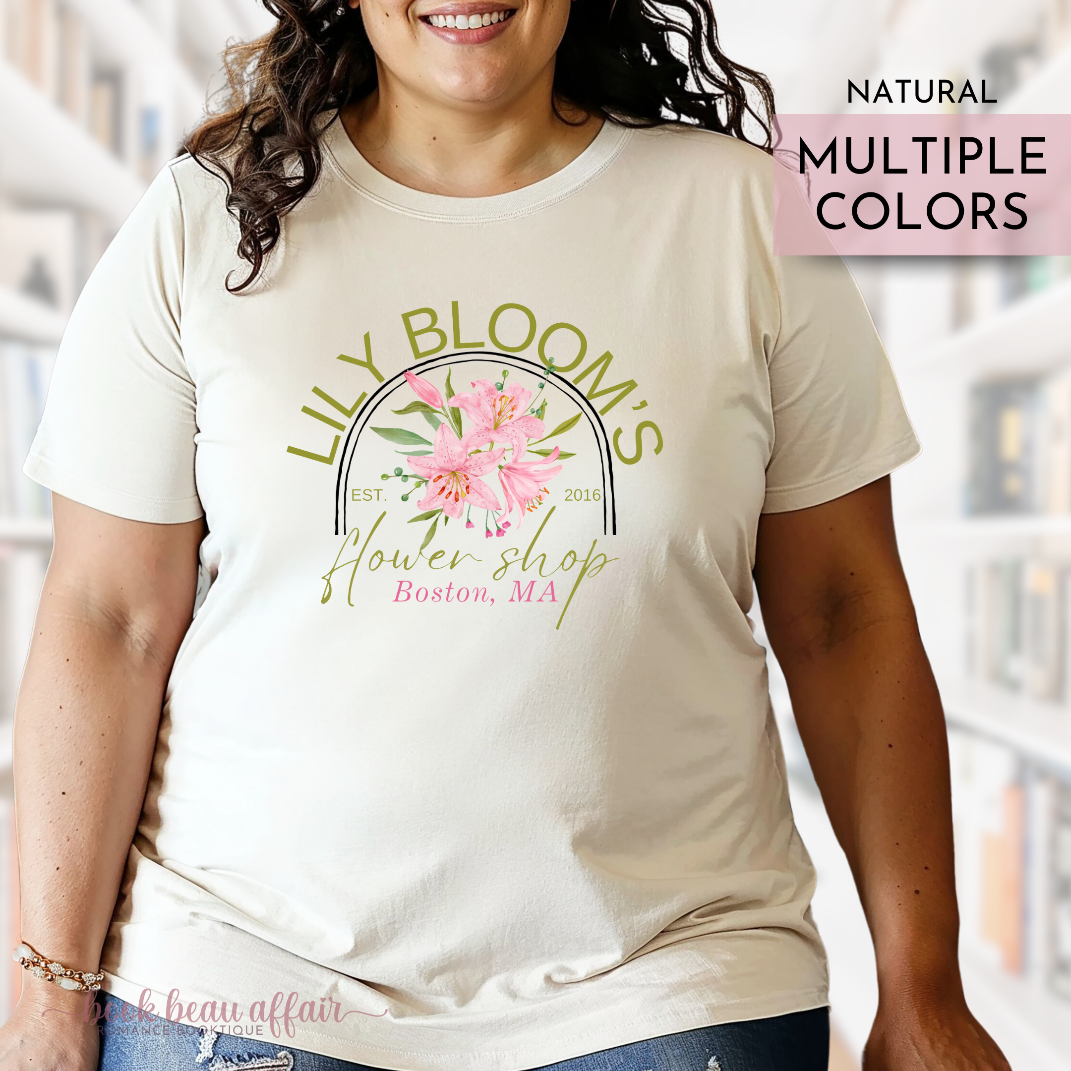 Lily Bloom's Flower Shop, Boston MA, Colleen Hoover It Ends With Us inspired Tee, natural tan shirt