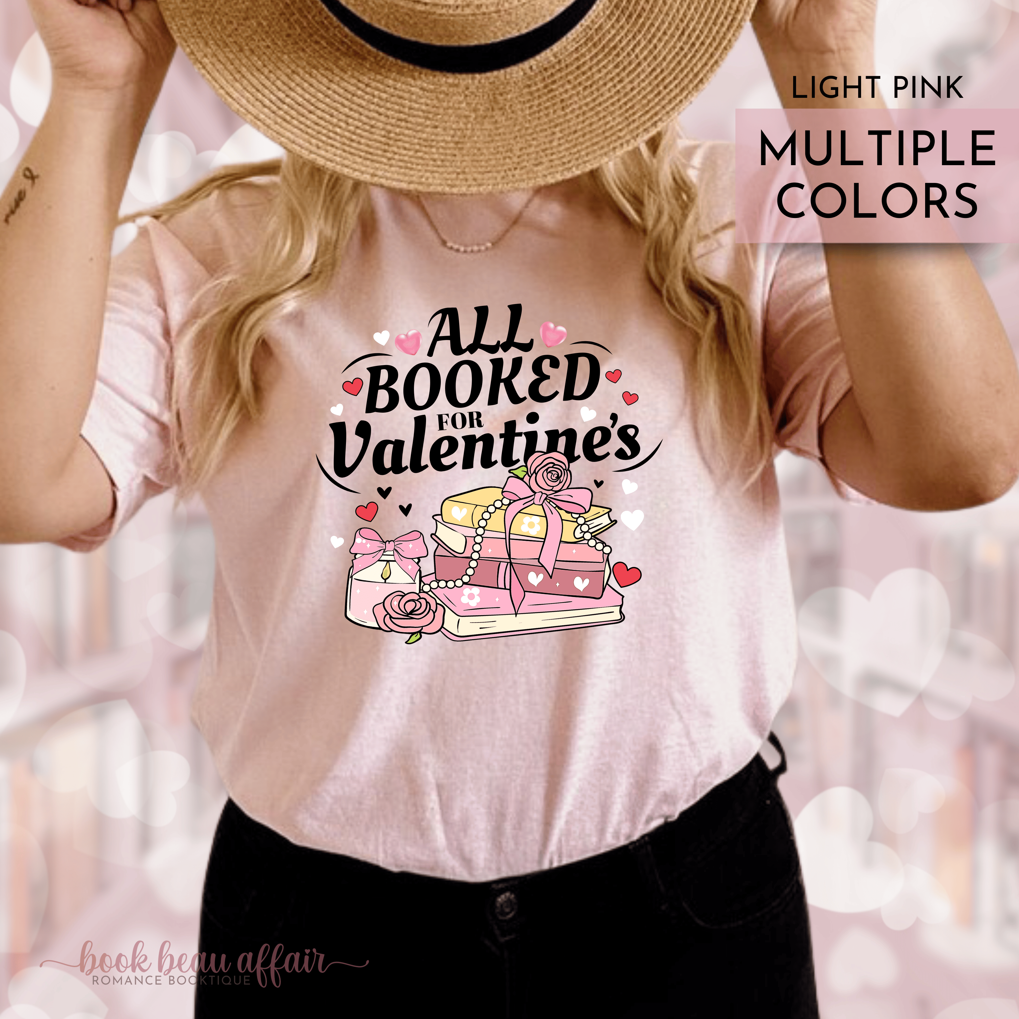 All Booked for Valentines Day shirt Bookish valentines. Books and hearts.  light pink