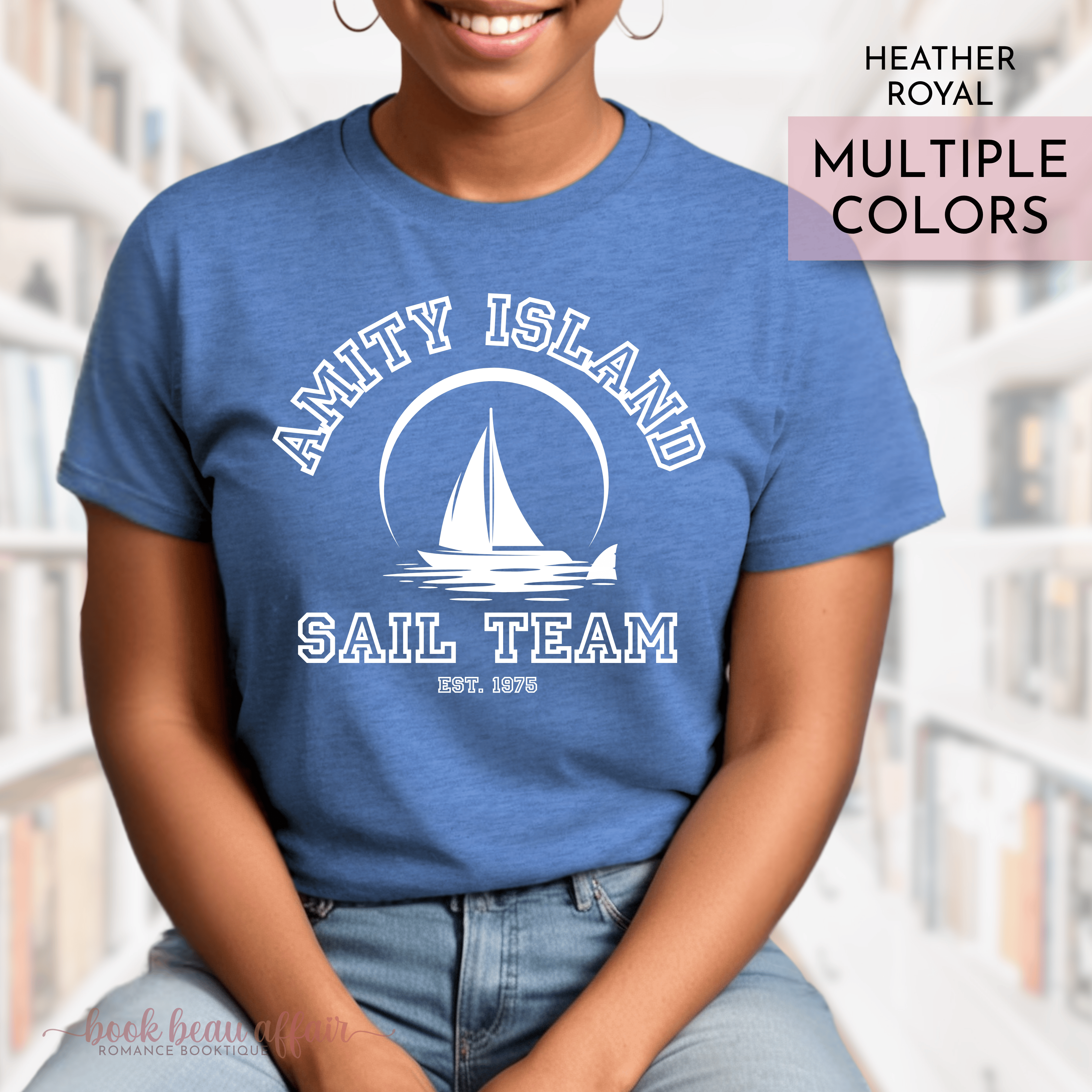 Amity Island Sail Team, Shark Fin, Jaws fan shirt, Jaws 50th Anniversary, Great White Shark, Heather Royal