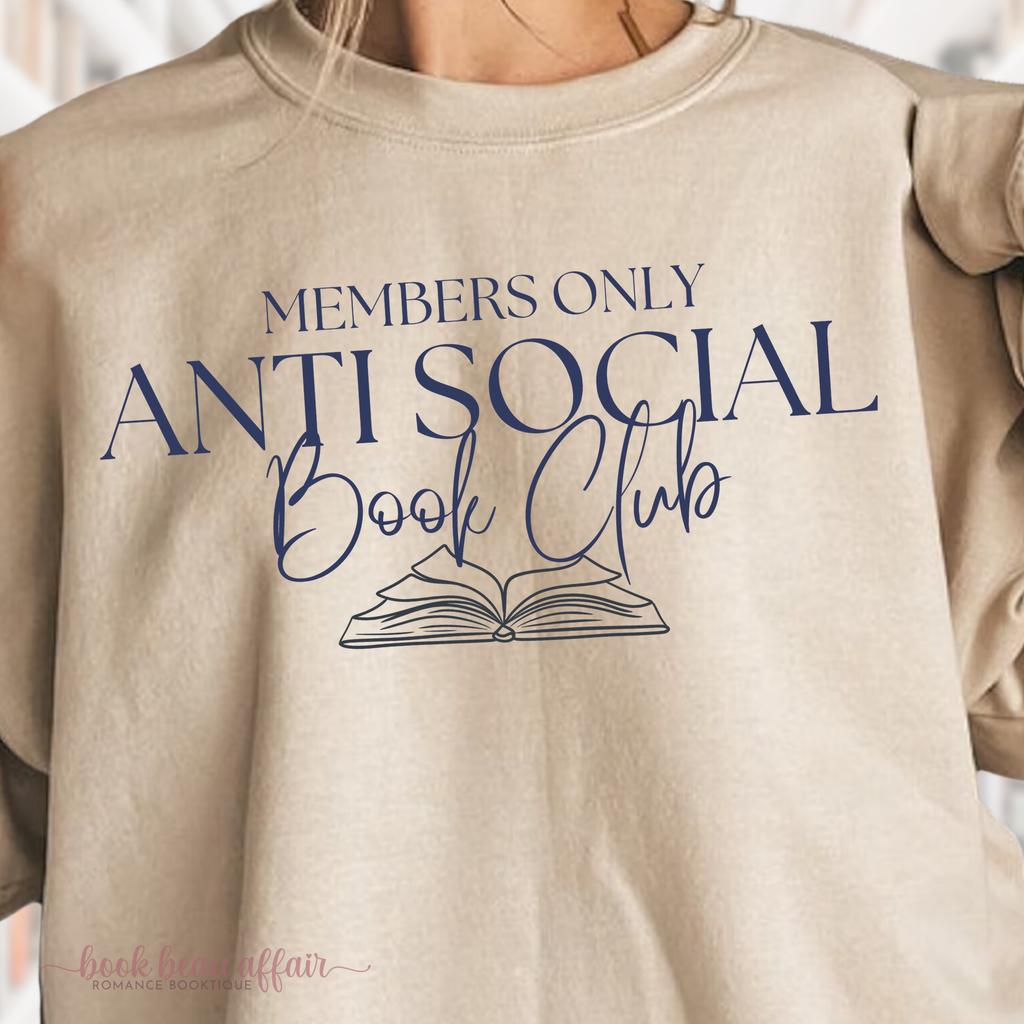 close up Anti Social Book Club Sweatshirt, Members only, bookish crew sand tan Sweatshirt