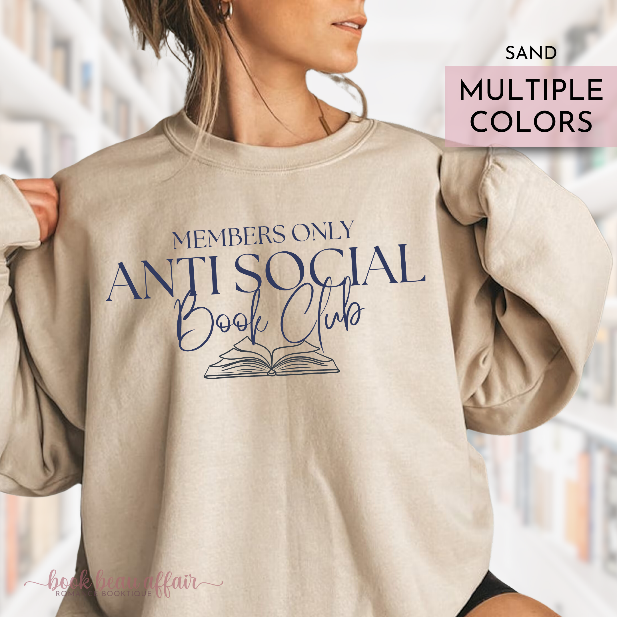 Anti Social Book Club Sweatshirt, Members only, bookish crew sand tan Sweatshirt