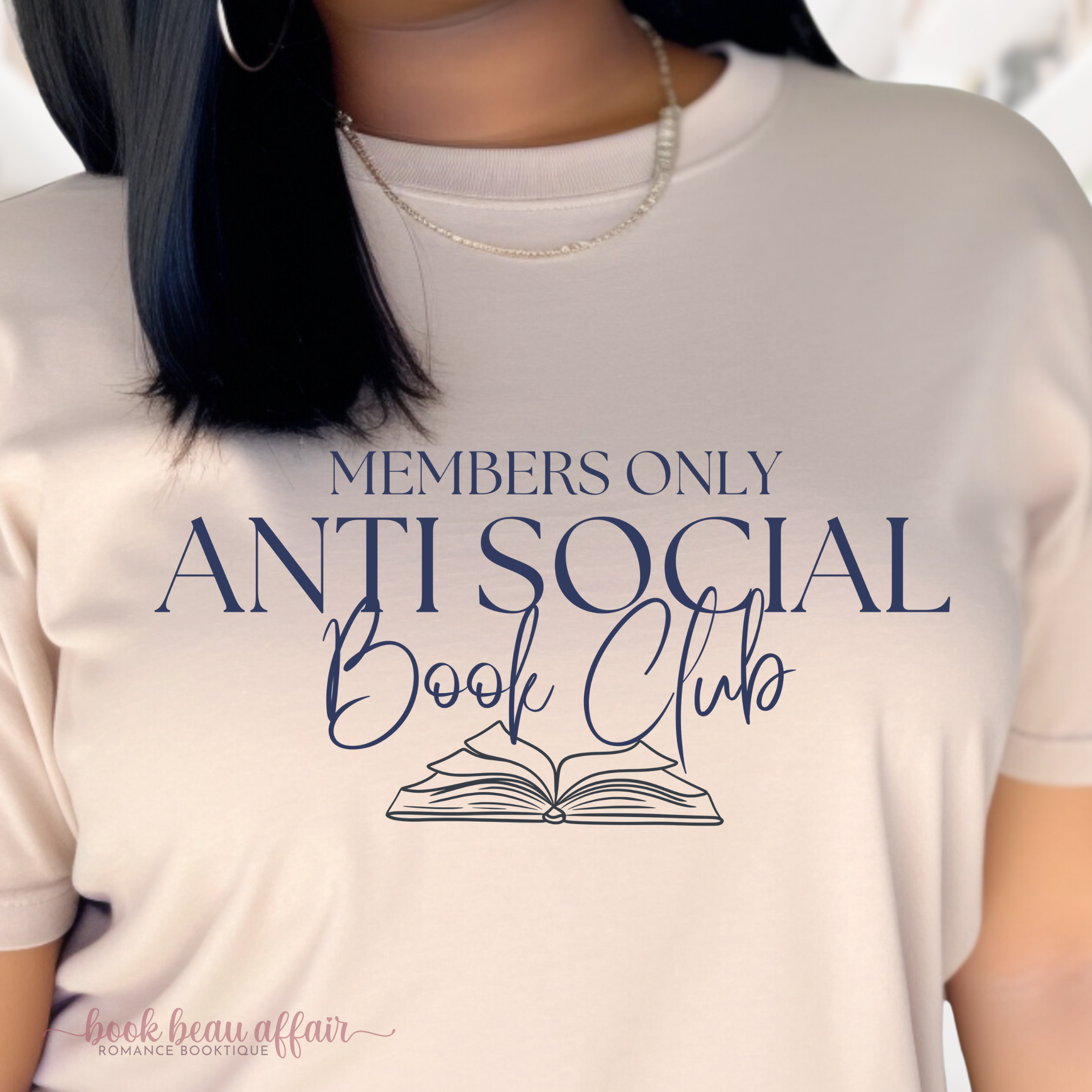 close up of Anti Social Book Club Tshirt, Members only, Don't bother me I'm reading, Bookish shirt, Sand