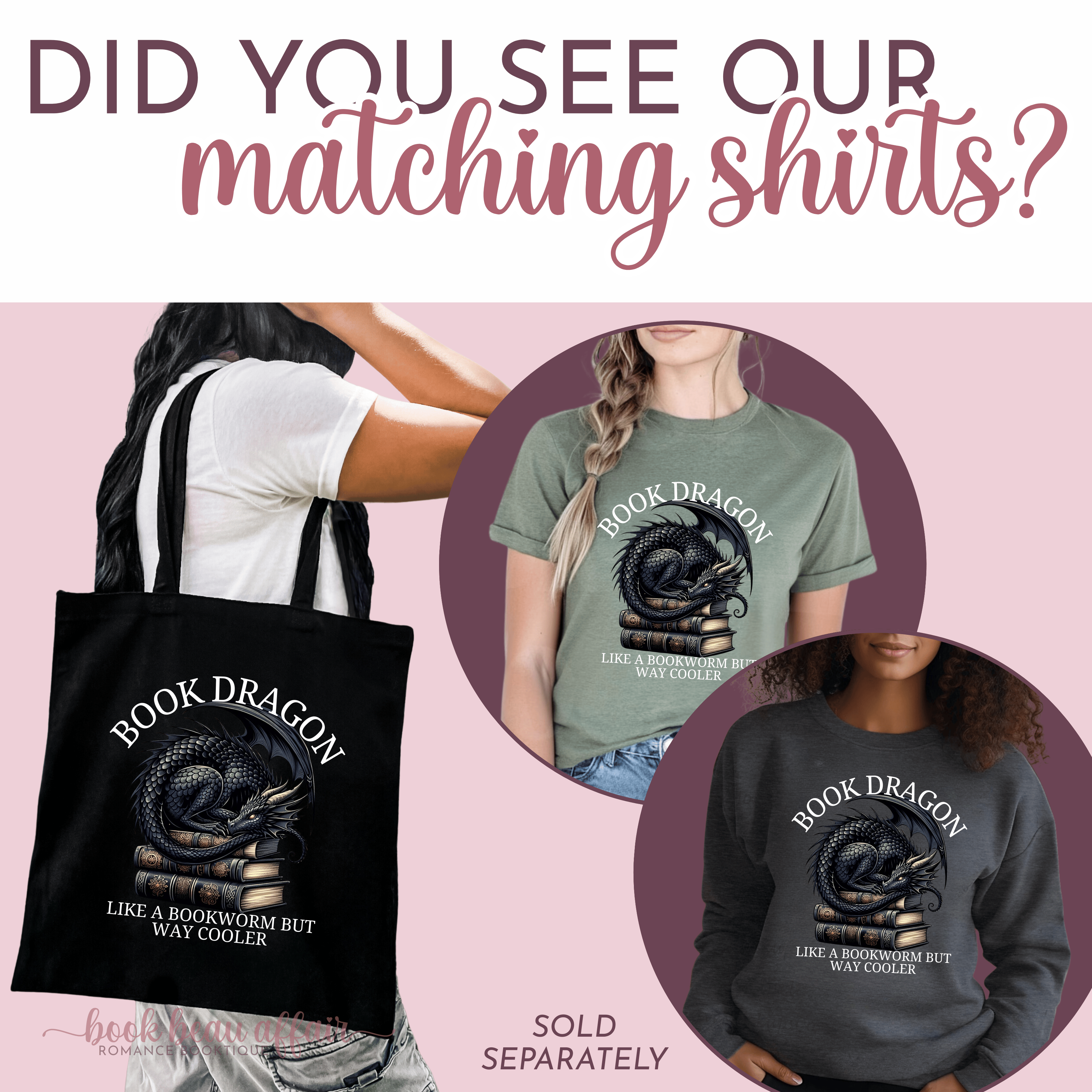 Matching Shirts for Book Dragon Like a Bookworm But Way Cooler, Dragon tote bag, Bookish tote bag, tote bag for books, dragon tote bag, black