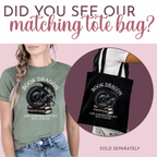 Matching tote bag and tshirt that says Book Dragon, like a bookworm but way cooler. It has a graphic of a black dragon laying on a stack of books