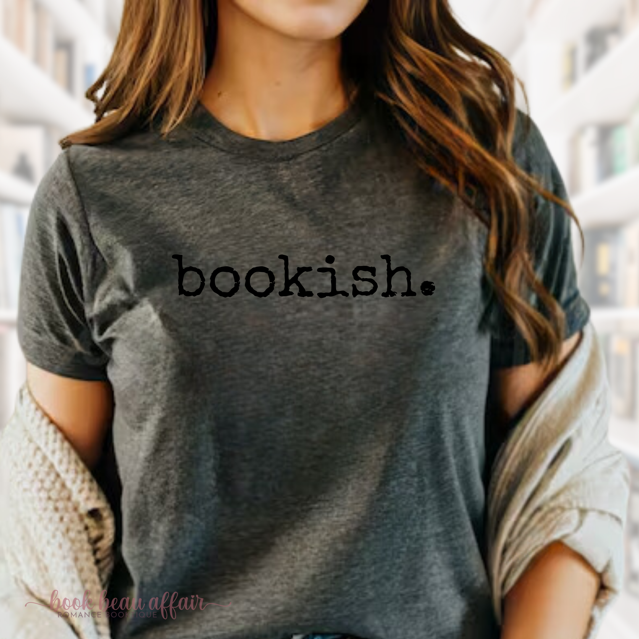 Bookish. Heather Dark Gray shirt, book lover tee