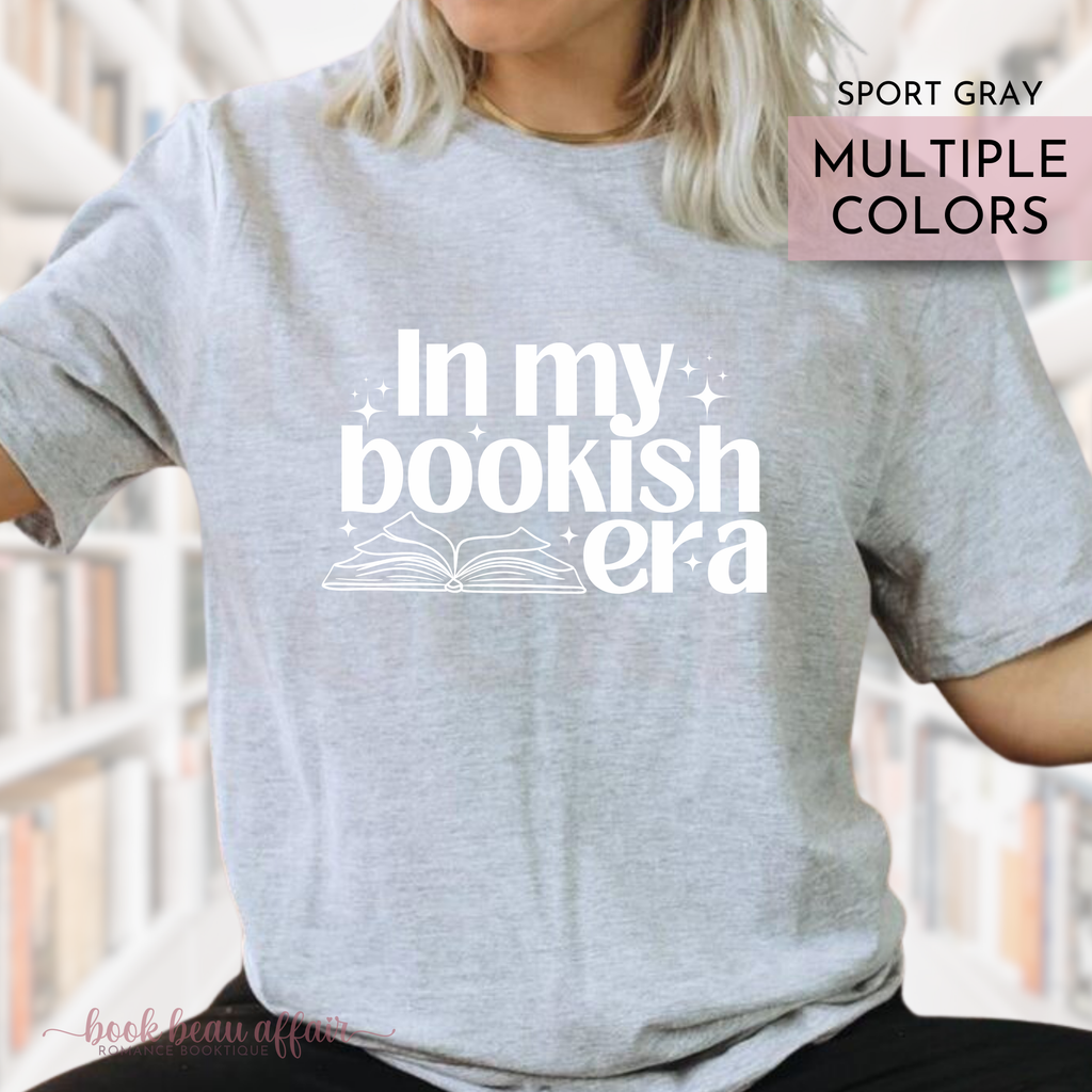 In my bookish era, bookish tee, swiftie tee, taylor swift inspired, book lover tee, sport gray tee