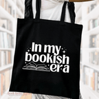 close up of In my bookish era tote bag, tote bag for books, swiftie tote bag, taylor swift fans, bookish tote, book lover tote bag