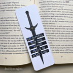 Bookmark with sword design and text on an open book. text says be careful how you speak about my high lady