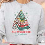 All Booked for Christmas Crew, Book Christmas Tree, Christmas Sweatshirt, Bookish Sweatshirt, Ash Gray Close up