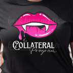 black t-shirt with vampire teeth graphic and text that says the Collateral Program