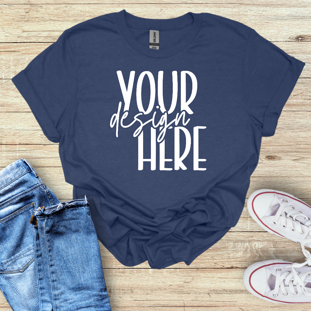 Your Design Here, Heather Navy shirt, Custom graphic tee order