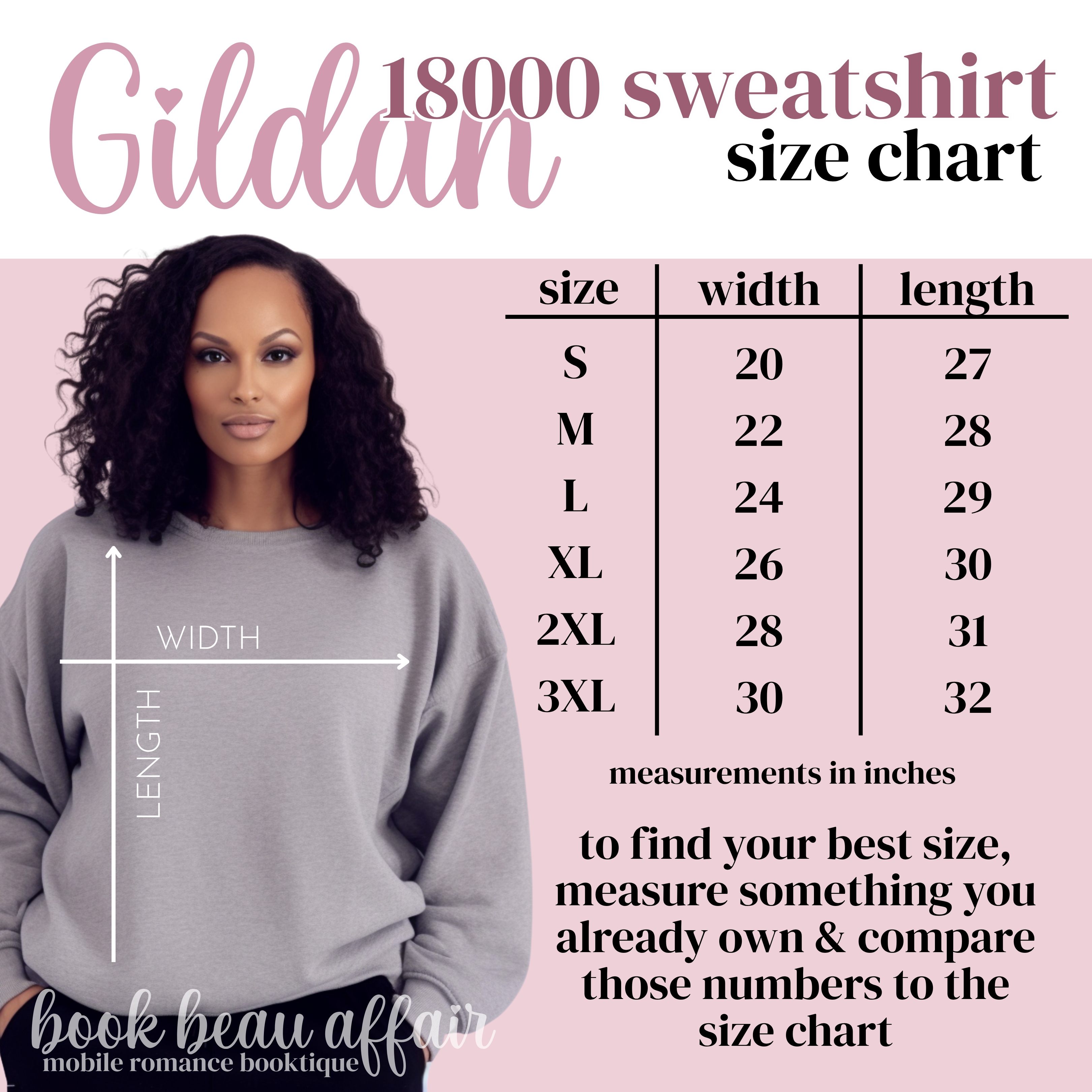Gildan 18000 sweatshirt size chart