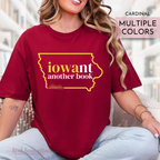 Person wearing a red t-shirt that says Iowa-nt another book in Iowa State Cyclones colors