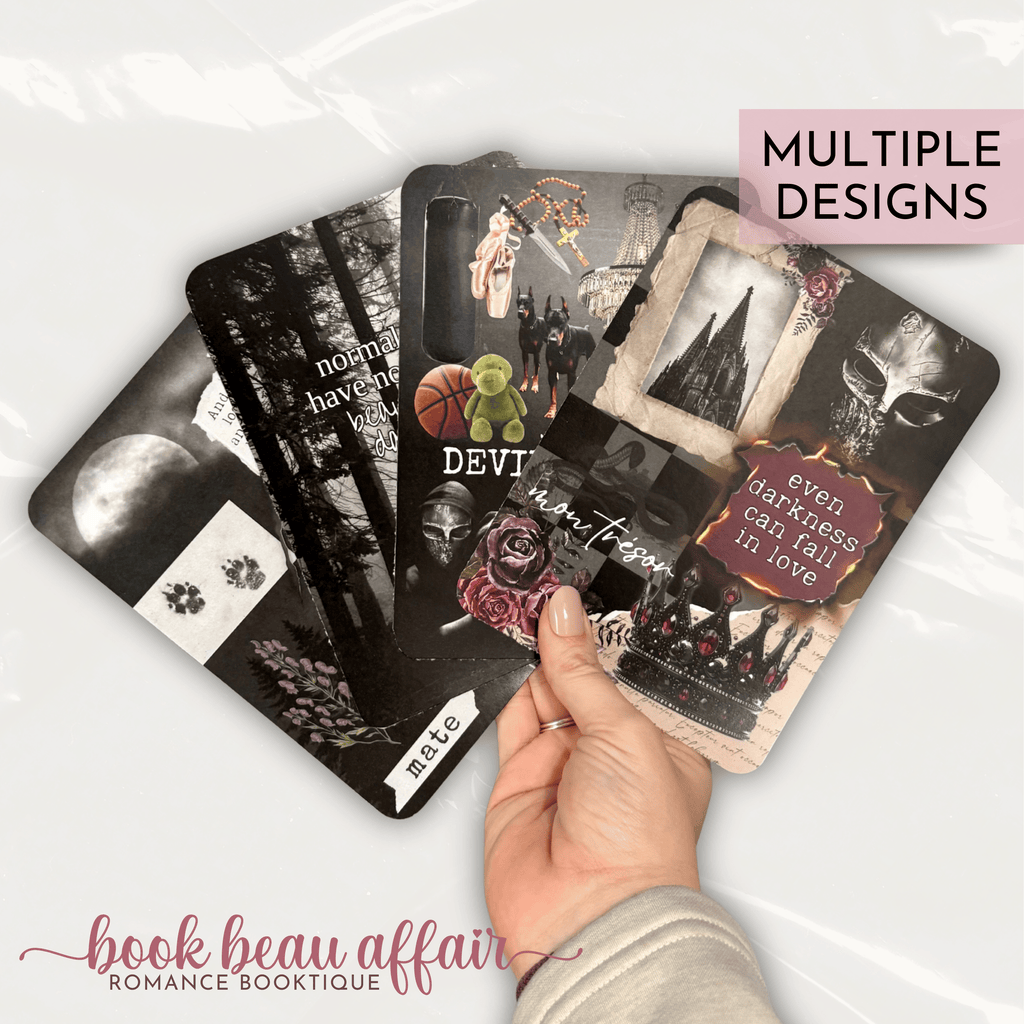 A group of four dark romance themed kindle case inserts