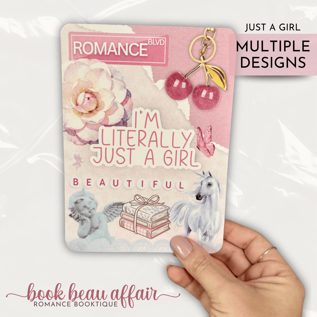 Romance themed kindle case insert that says "I'm literally just a girl"