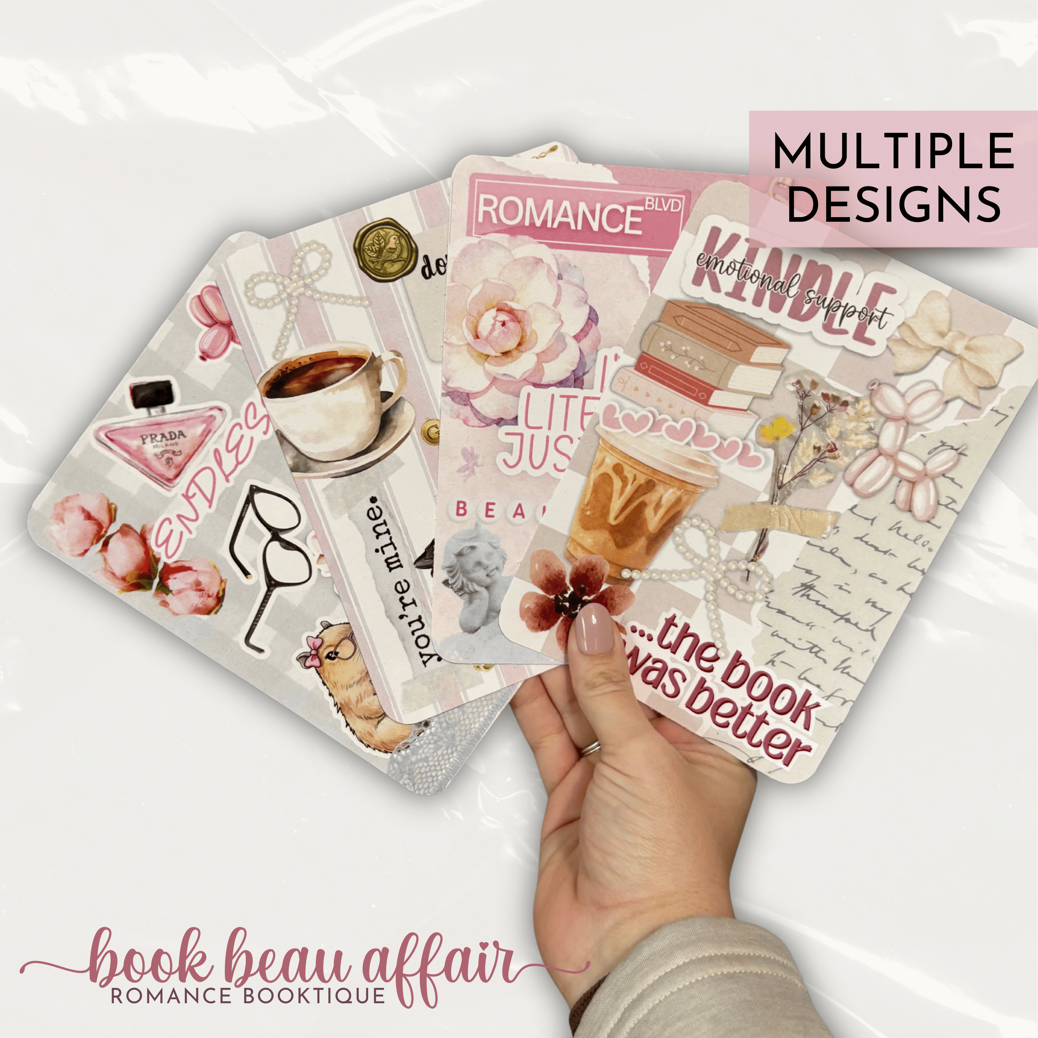 a group of romance themed kindle case inserts