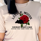 CLOSE UP Little Mouse Investigations, Solving cold cases since 2021, Haunting Adeline, Zade Meadows, Run little Mouse, Bookish tee, Sand TAN