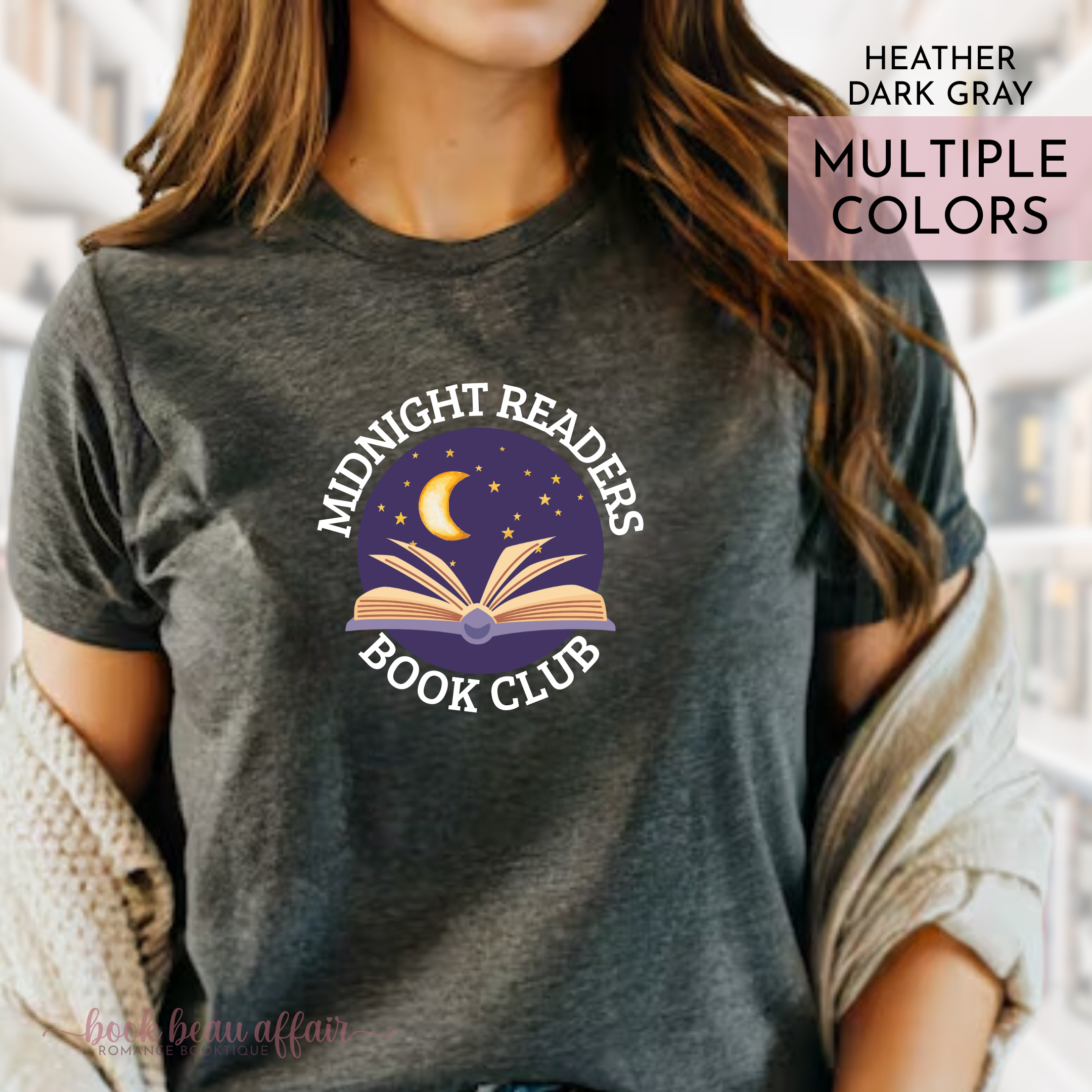 Midnight Readers Book Club, Late Night Reader, I read past my bedtime, Book Club shirt, Bookish shirt, Heather Dark Gray Tee
