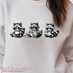 three raccoons reading