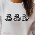 close up Three Cute raccoons reading - Bookish Sweatshirt White crew neck