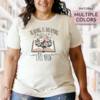 Reading is dreaming with your eyes open, bookish tee, books and flowers, natural tan tee
