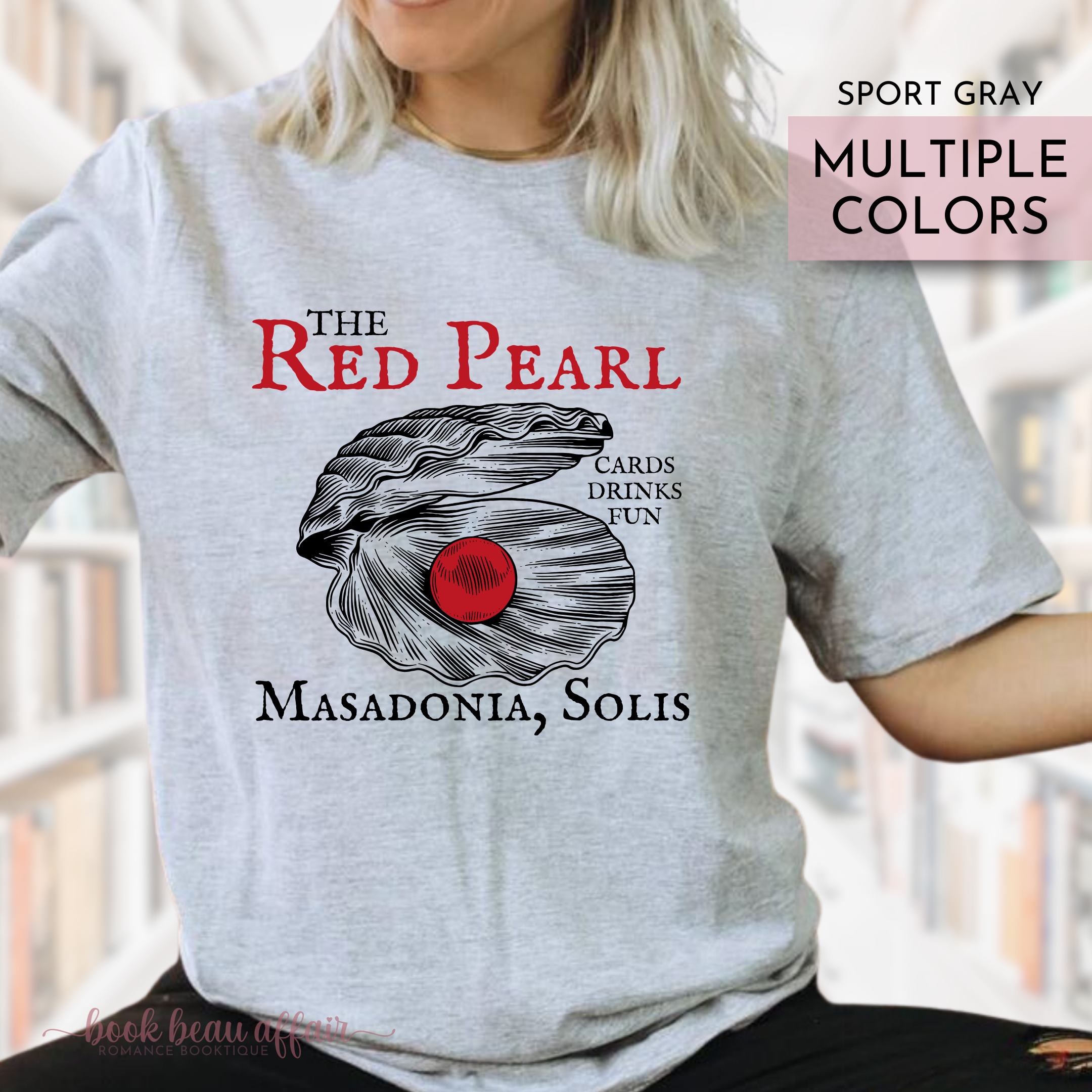 The Red Pearl, Masadonia, Solis, From Blood and Ash We Will Rise, FBAA, JLA, Bookish tee, Sport Gray. Casteel Poppy