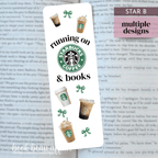 Starbucks bookmark with coffee cup illustrations on a book page