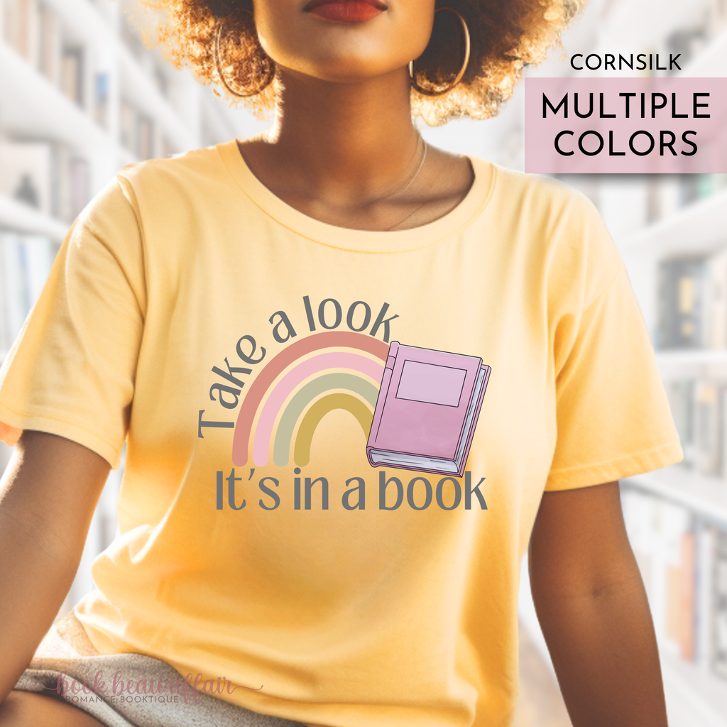 Take a Look. It's in a Book. Reading Rainbow. Bookish shirt. Cornsilk Yellow Tee.