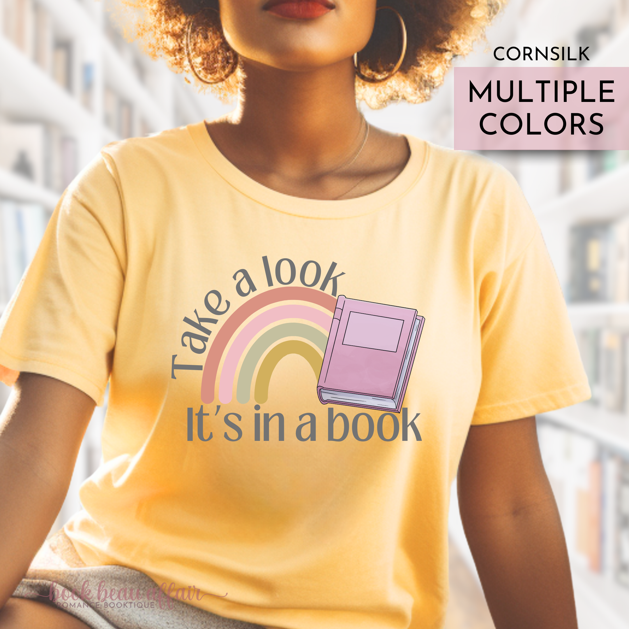 Take a Look. It's in a Book. Reading Rainbow. Bookish shirt. Cornsilk Yellow Tee.