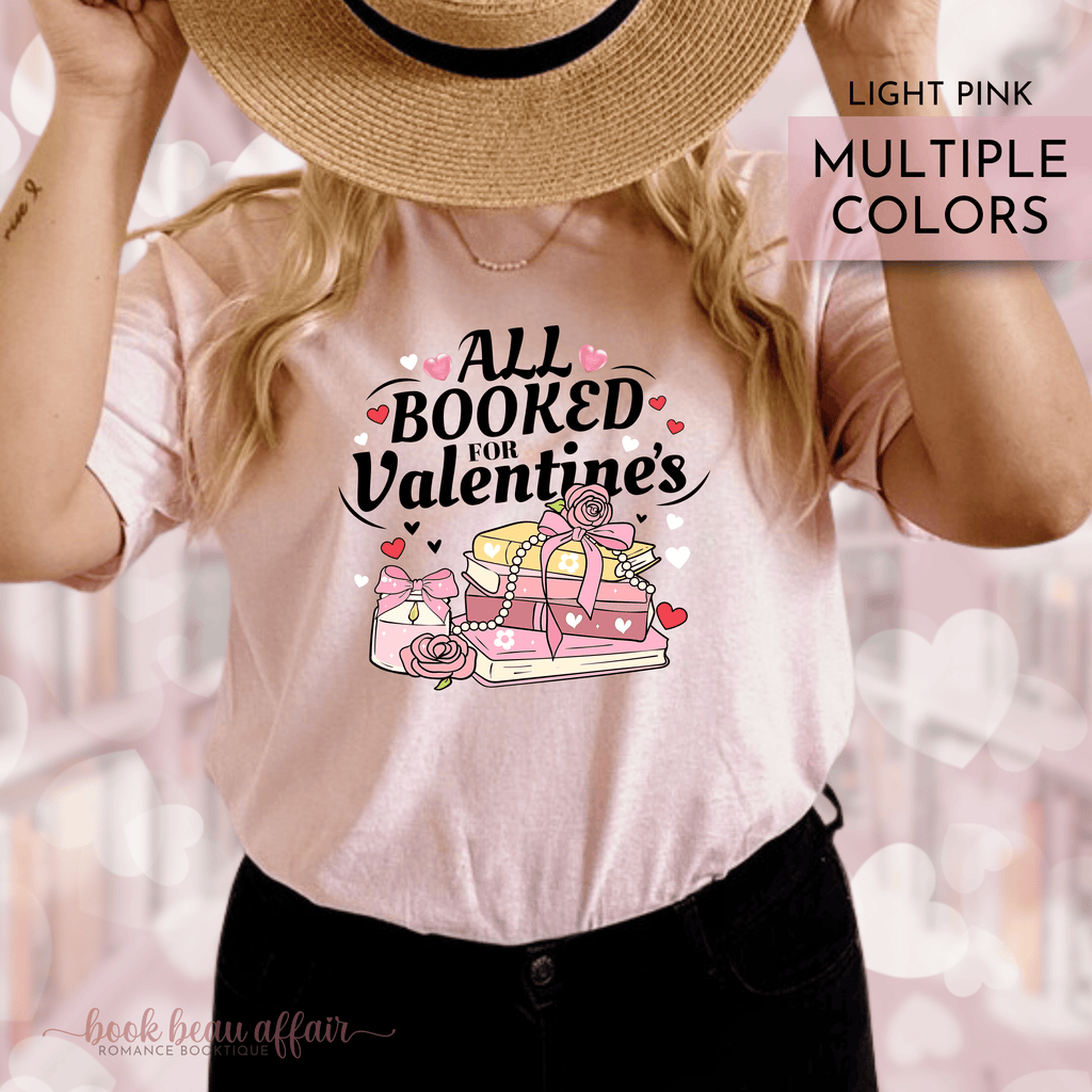All Booked for Valentines Day shirt Bookish valentines. Books and hearts.  light pink