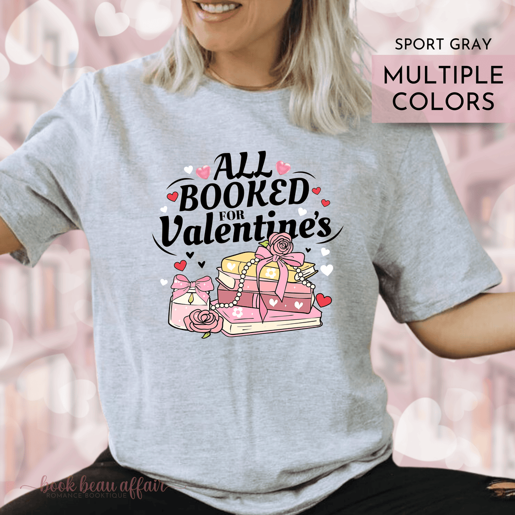 All Booked for Valentines Day shirt Bookish valentines. Books and hearts.  sport gray