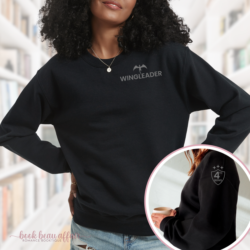 Wingleader, Fourth Wing Shirt, Dragon Rider, Flight Jacket, Xaden Riorson, Black Crewneck Sweatshirt. Violet Sorrengail. Rebecca Yarros
